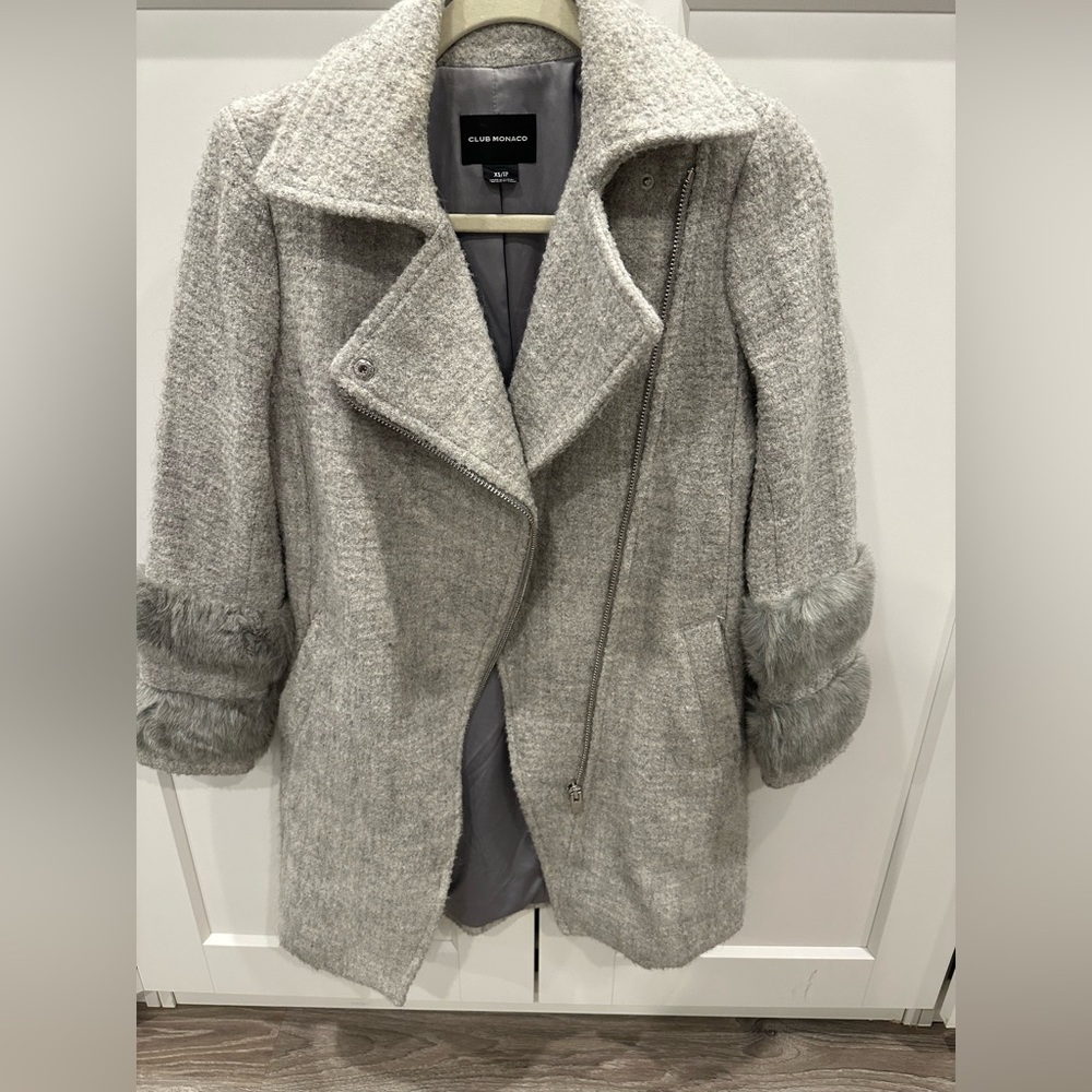 Club Monaco Grey Coat with fur on sleeve